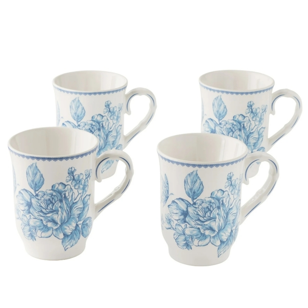 ❤️ New The Pioneer Woman Agatha Blue and White Floral Mugs Set Of 4